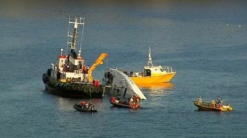 Rambler 100 being righted August 2011 © Nigel Millard/RNLI Baltimore http://www.baltimorelifeboat.ie/